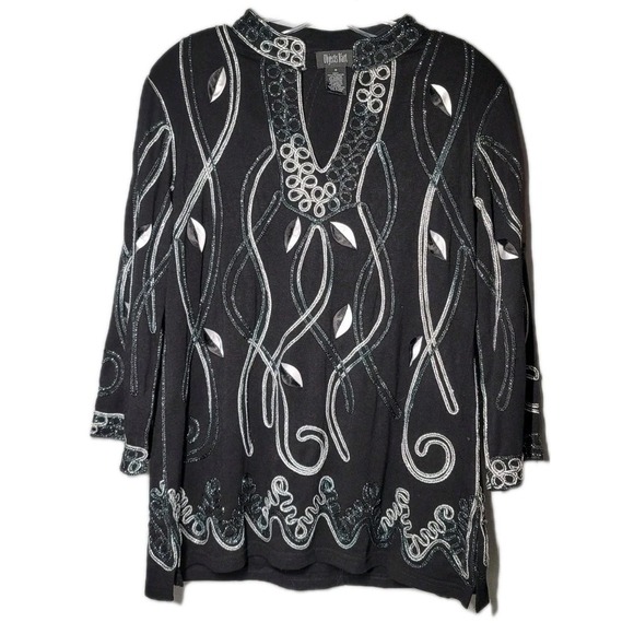 Tops - Objects D'art Womens Size Medium Black Blouse Embroidered V Neck